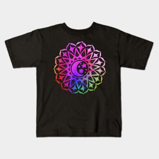 Mandala Moon Stars Multi Color Tie Dye Yoga Design Buddhist Kids T-Shirt